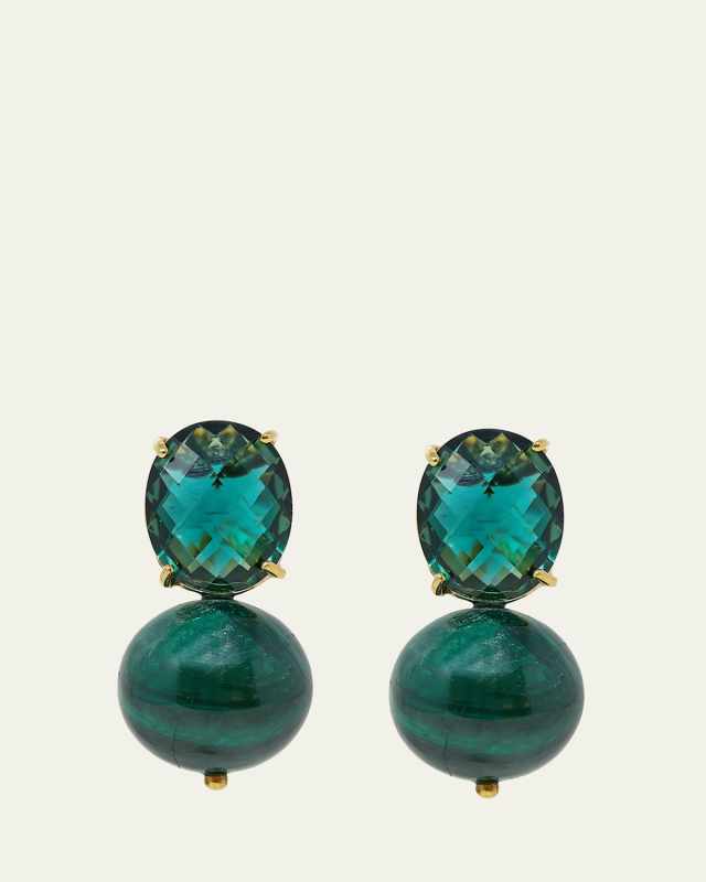 Boule Malachite and Green Quartz Earrings